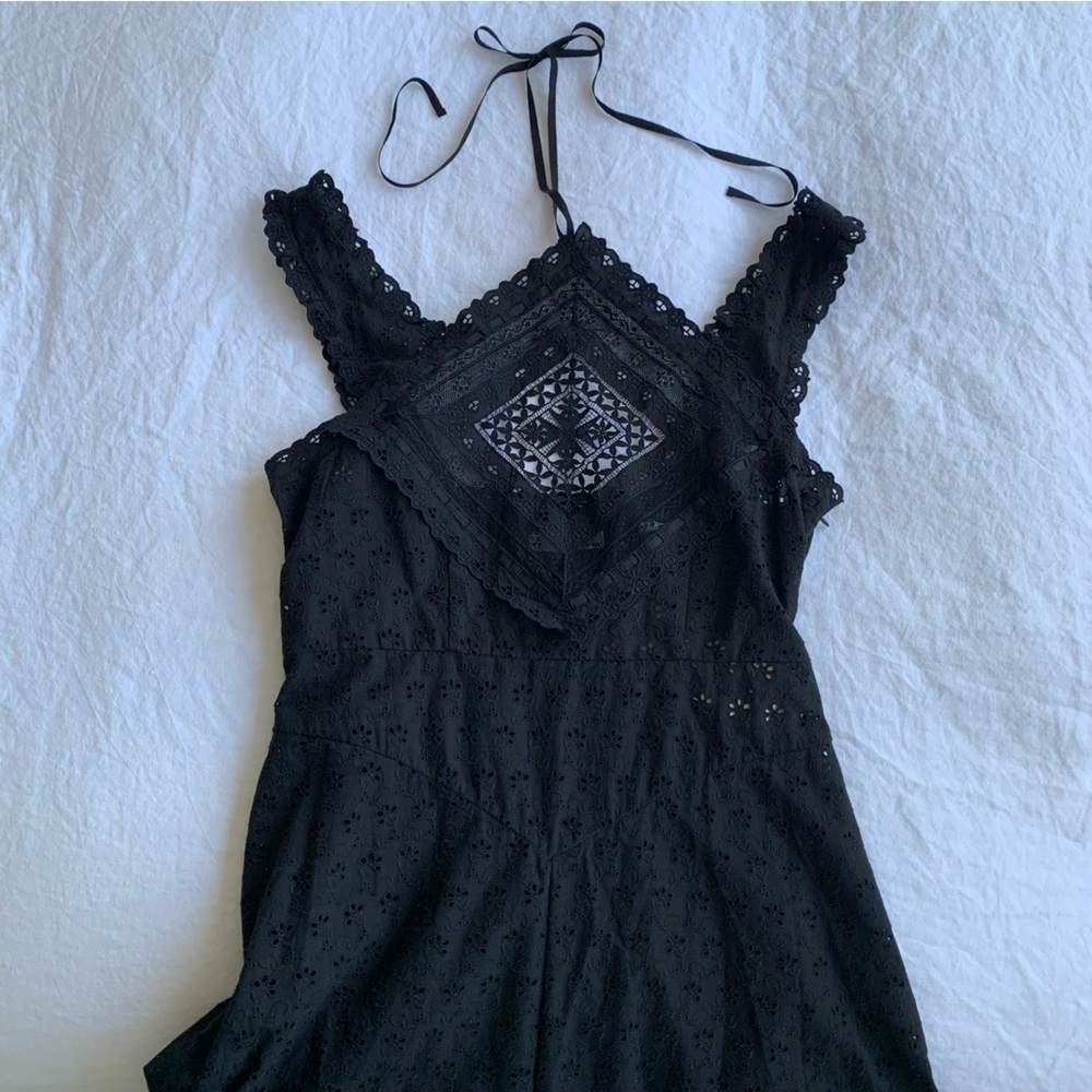NWT Doen Frieda Cotton Eyelet Ruffle Lace Halter A Line Midi Maxi Dress Black - Picture 8 of 13